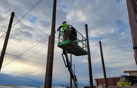 Gorilla Netting Crew Install Hardware for a Netted Drone Enclosure for Cherry Creek Innovation Campus Pilot Program