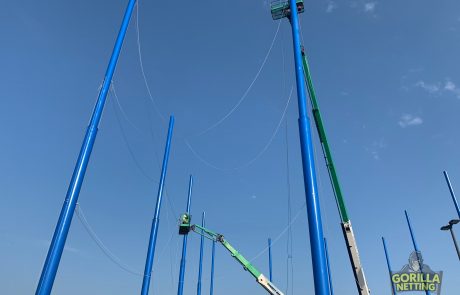 Crew Installs Hardware at Netted Drone Enclosure Installation at University at Buffalo, by Gorilla Netting